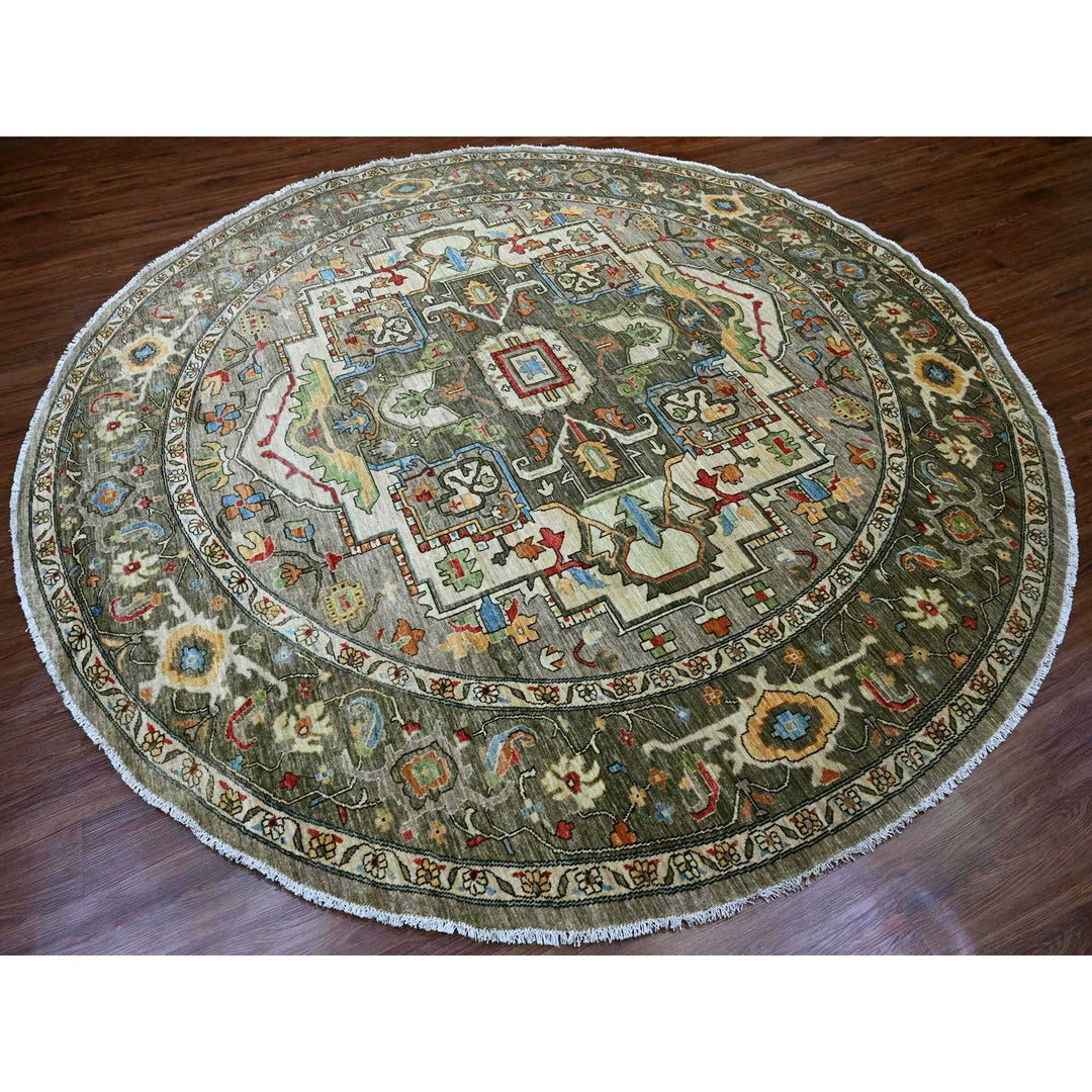 9'11" x 9'11" New Hand Knotted Grey Wool Round Oriental Rug - MOA10289800