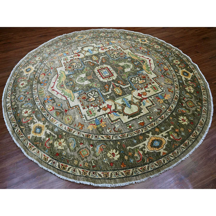 9'11" x 9'11" New Hand Knotted Grey Wool Round Oriental Rug - MOA10289800