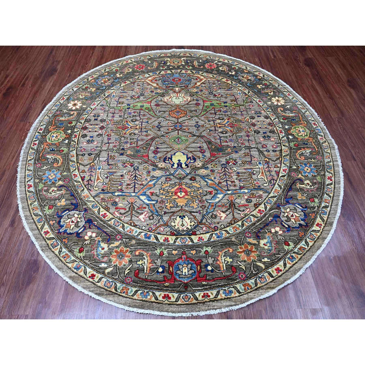7'11" x 8'0" New Hand Knotted Grey Wool Round Oriental Rug - MOA10289812