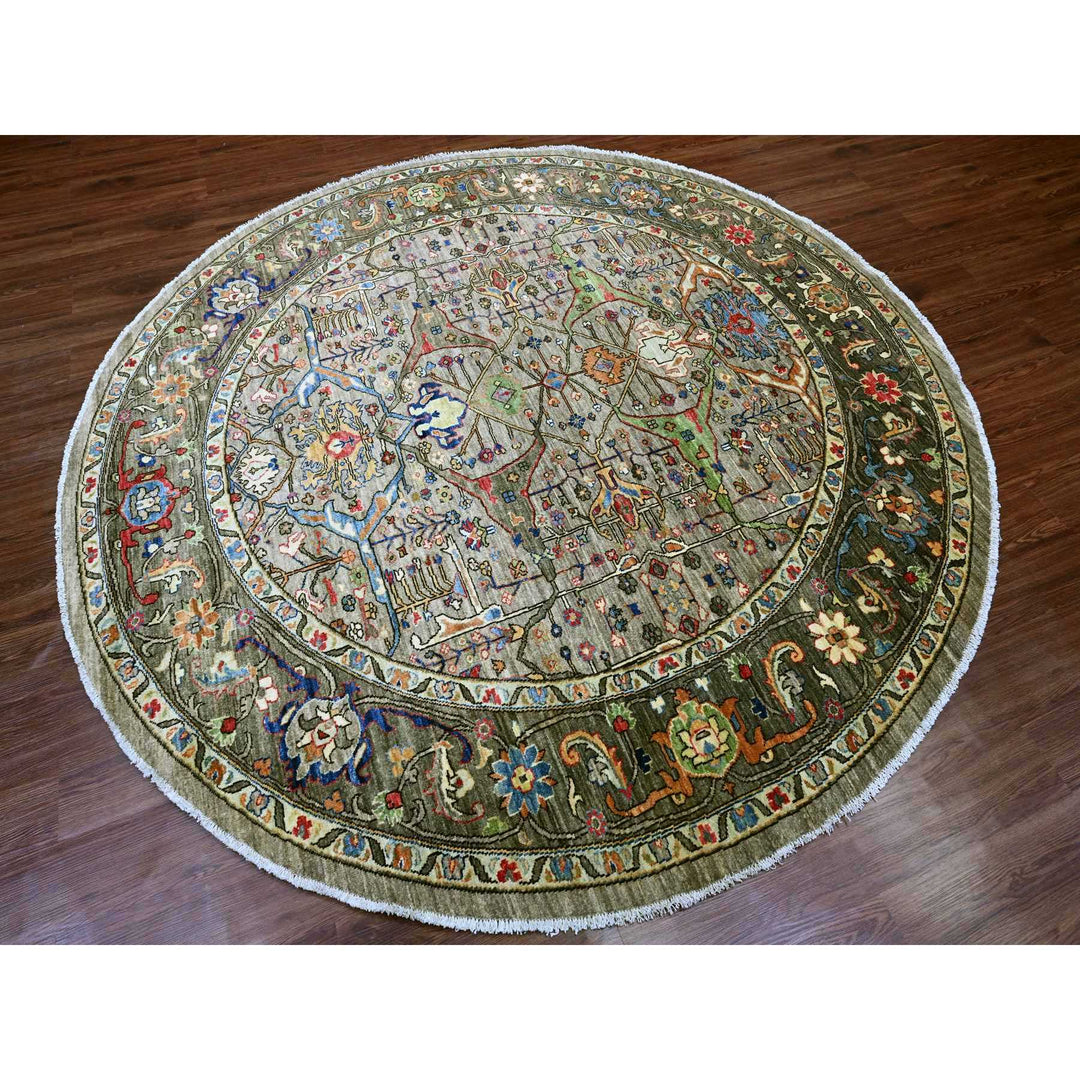 7'11" x 8'0" New Hand Knotted Grey Wool Round Oriental Rug - MOA10289812