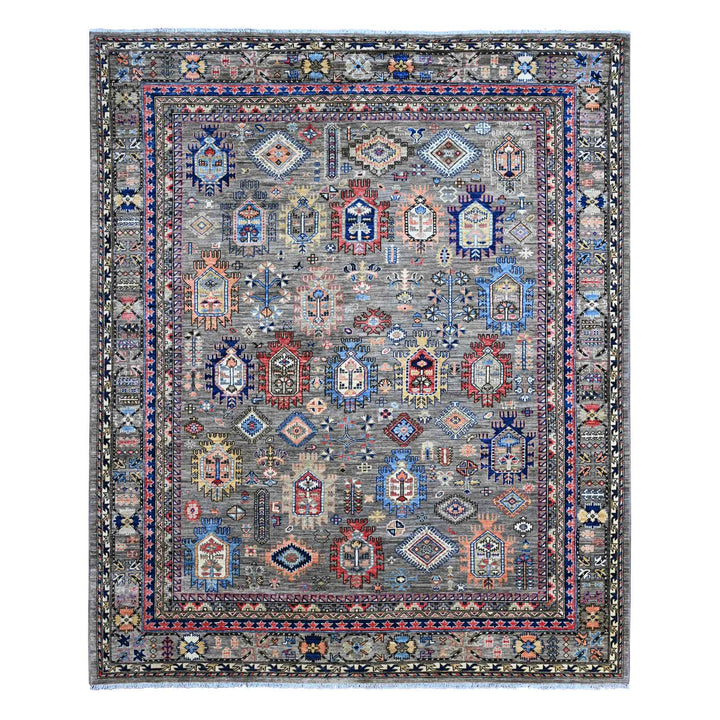8'2" x 10'0" New Hand Knotted Grey Wool Rectangle Oriental Rug - MOA10289813