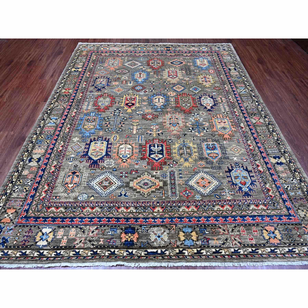 8'2" x 10'0" New Hand Knotted Grey Wool Rectangle Oriental Rug - MOA10289813