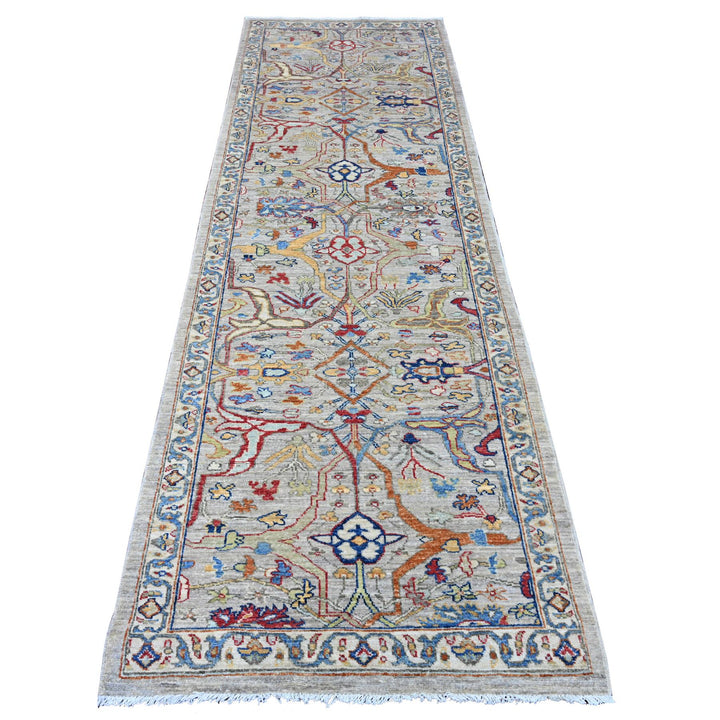 3'0" x 9'8" New Hand Knotted Grey Wool Runner Oriental Rug - MOA10289815