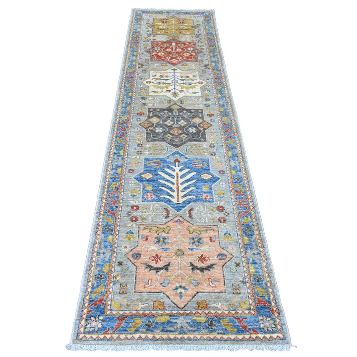 2'7" x 10'1" New Hand Knotted Grey Wool Runner Oriental Rug - MOA10289816