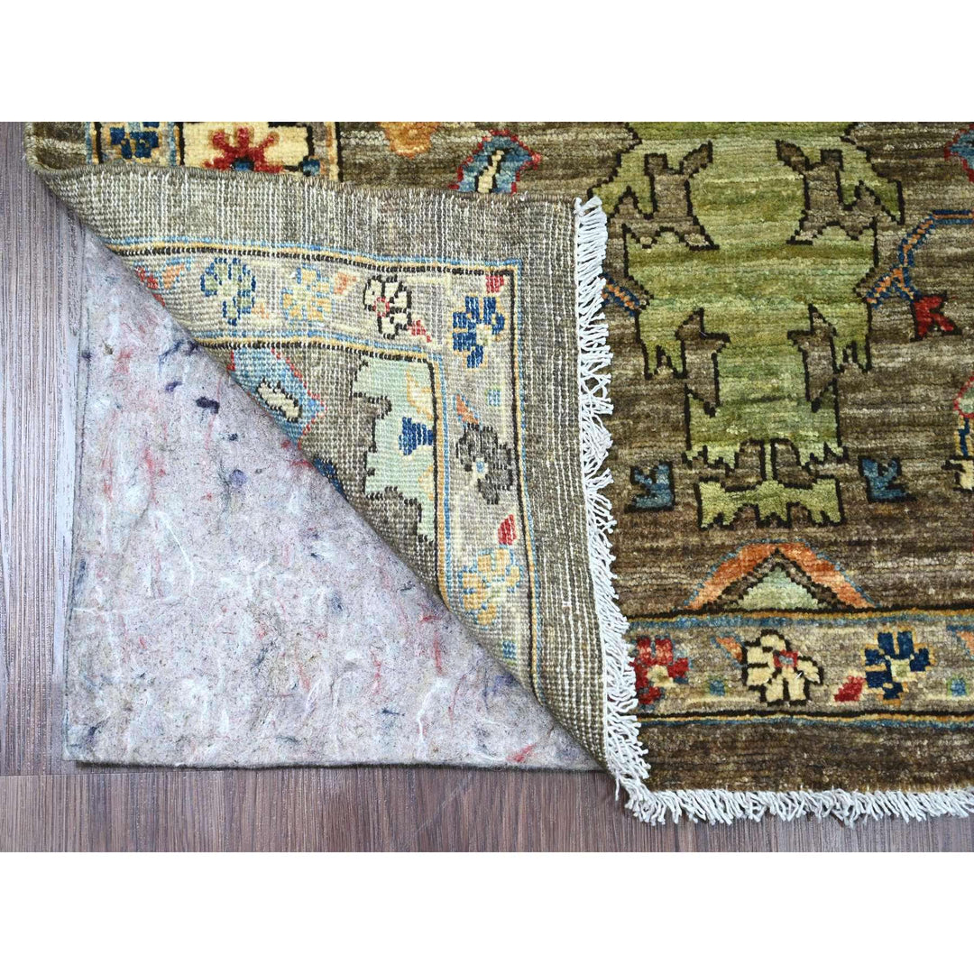 3'2" x 11'8" New Hand Knotted Brown Wool Runner Oriental Rug - MOA10289817