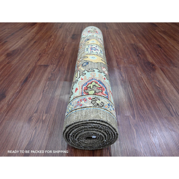 3'2" x 11'8" New Hand Knotted Brown Wool Runner Oriental Rug - MOA10289817