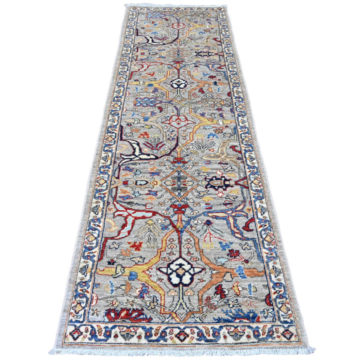 2'11" x 9'4" New Hand Knotted Grey Wool Runner Oriental Rug - MOA10289818