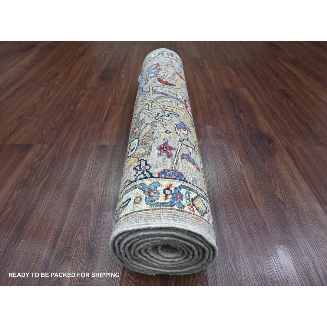 2'11" x 9'4" New Hand Knotted Grey Wool Runner Oriental Rug - MOA10289818