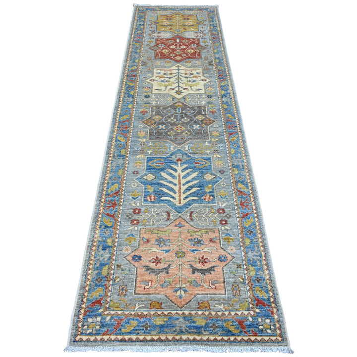 2'8" x 10'2" New Hand Knotted Grey Wool Runner Oriental Rug - MOA10289819