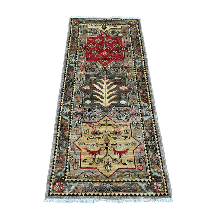 2'6" x 5'10" New Hand Knotted Grey Wool Runner Oriental Rug - MOA10289820