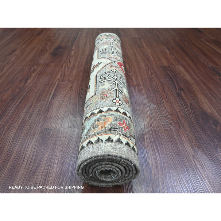 2'6" x 5'10" New Hand Knotted Grey Wool Runner Oriental Rug - MOA10289820