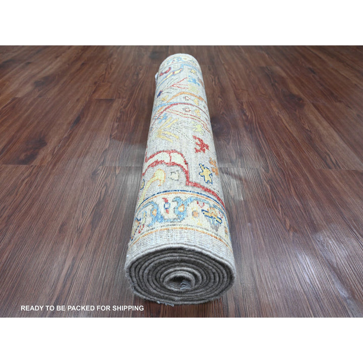 2'11" x 10'10" New Hand Knotted Grey Wool Runner Oriental Rug - MOA10289830