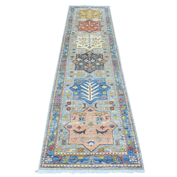 2'7" x 10'2" New Hand Knotted Grey Wool Runner Oriental Rug - MOA10289831