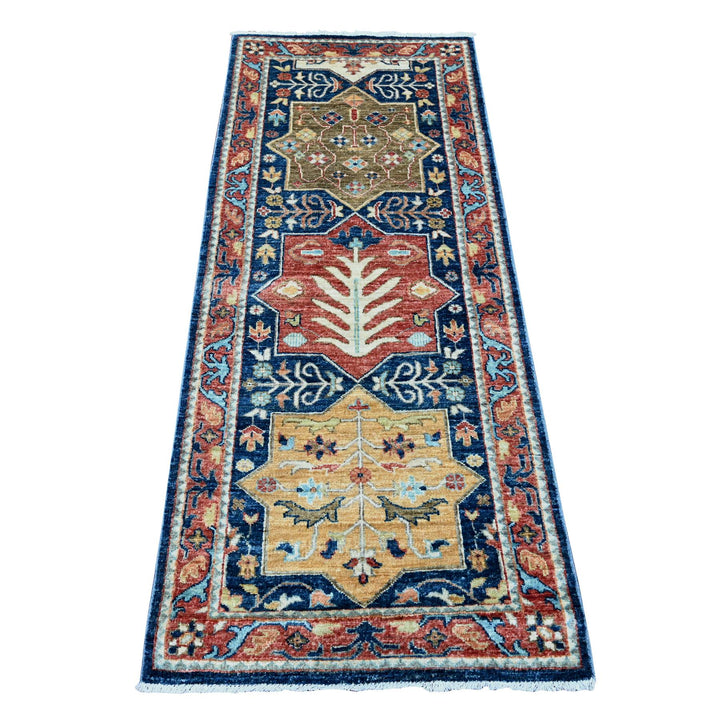 2'5" x 5'11" New Hand Knotted Blue Wool Runner Oriental Rug - MOA10289832