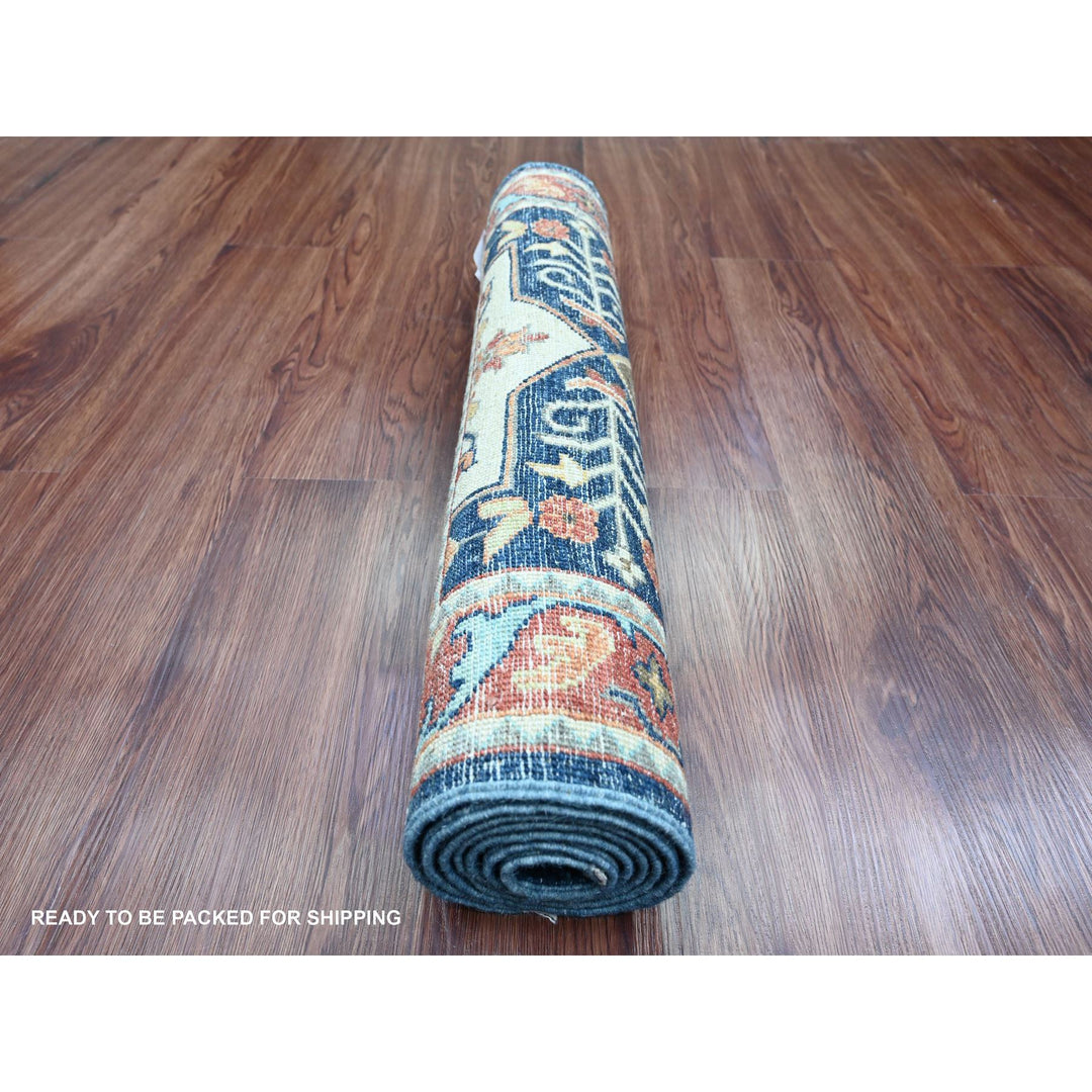 2'5" x 5'11" New Hand Knotted Blue Wool Runner Oriental Rug - MOA10289832