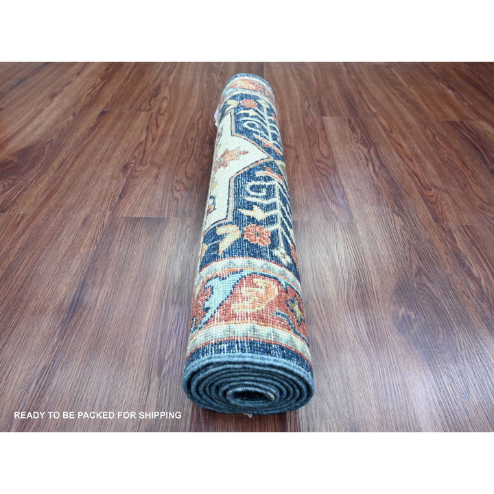2'5" x 5'11" New Hand Knotted Blue Wool Runner Oriental Rug - MOA10289832