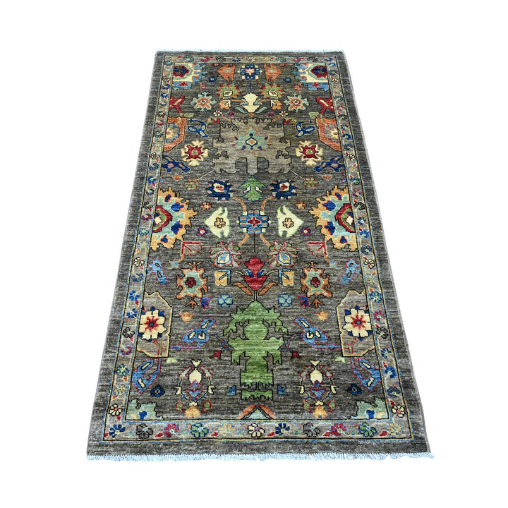 3'1" x 6'0" New Hand Knotted Grey Wool Runner Oriental Rug - MOA10289834