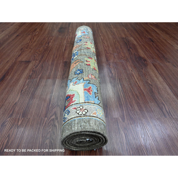 3'1" x 6'0" New Hand Knotted Grey Wool Runner Oriental Rug - MOA10289834