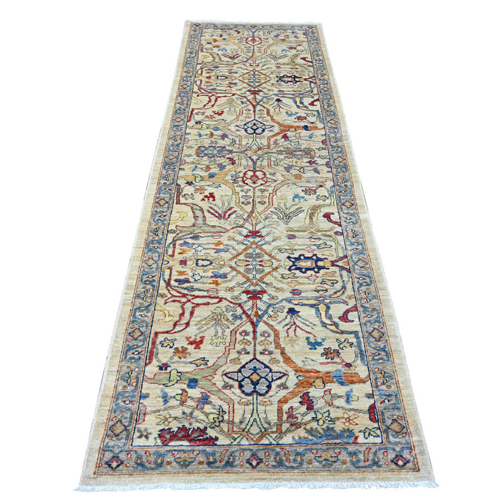 3'1" x 9'11" New Hand Knotted Ivory Wool Runner Oriental Rug - MOA10289835