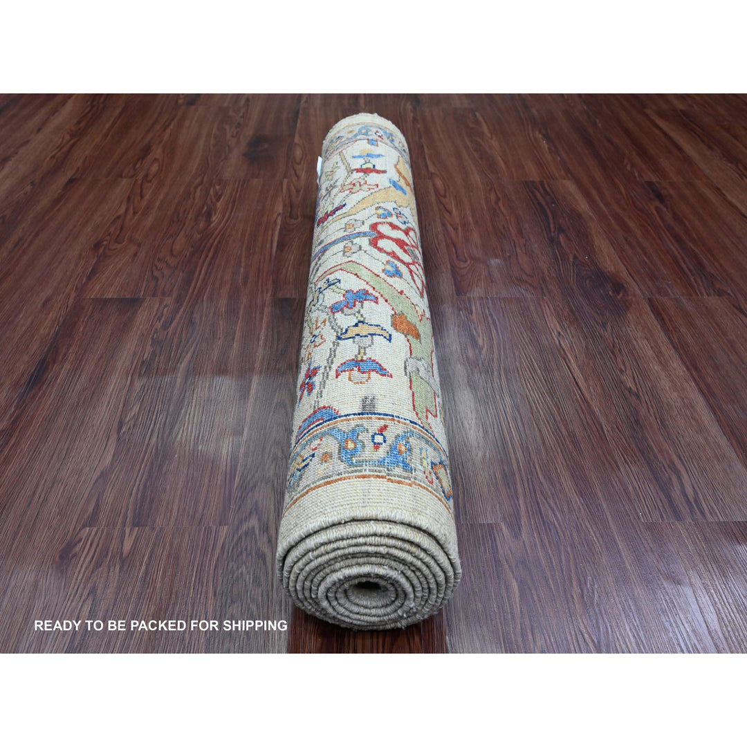 3'1" x 9'11" New Hand Knotted Ivory Wool Runner Oriental Rug - MOA10289835