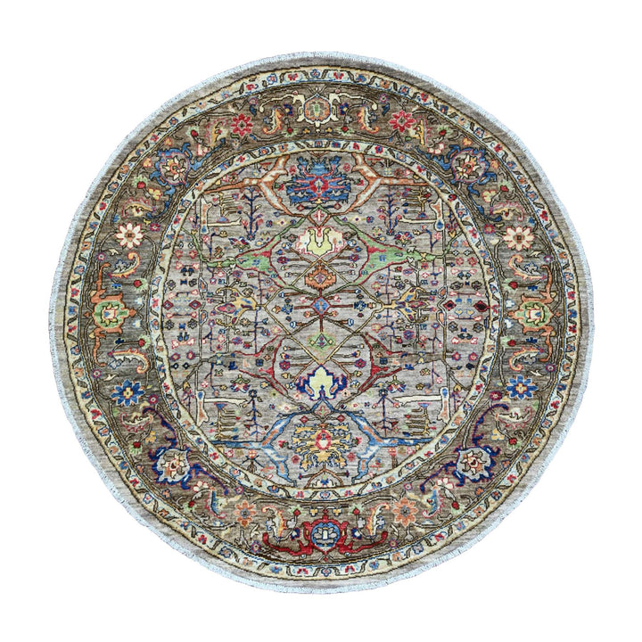 5'9" x 5'11" New Hand Knotted Grey Wool Round Oriental Rug - MOA10289842
