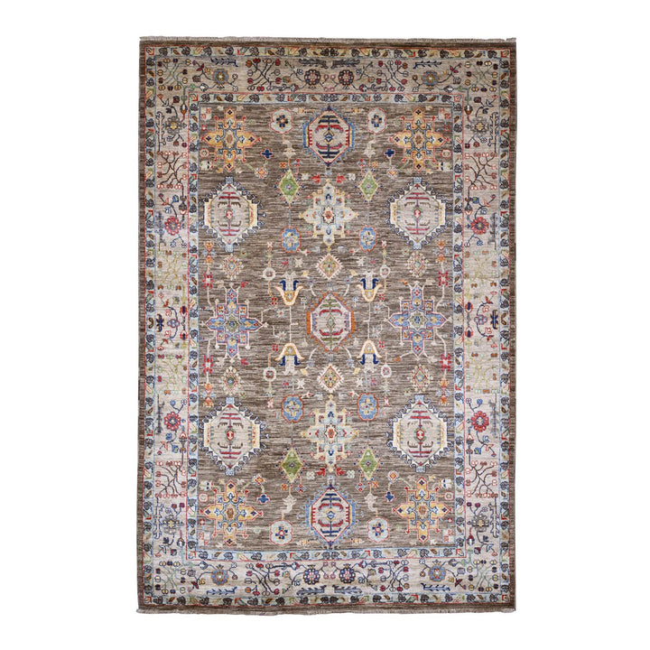 6'0" x 9'1" New Hand Knotted Brown Wool Rectangle Oriental Rug - MOA10289843