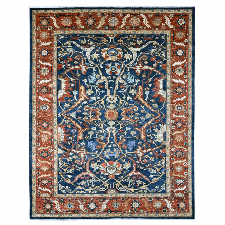 9'1" x 11'8" New Hand Knotted Blue Wool Rectangle Oriental Rug - MOA10289852