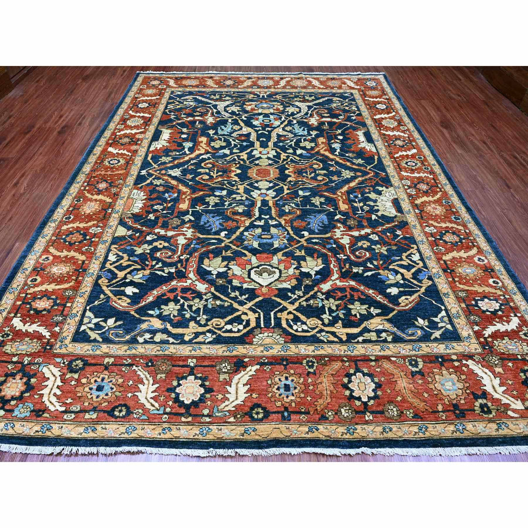 9'1" x 11'8" New Hand Knotted Blue Wool Rectangle Oriental Rug - MOA10289852