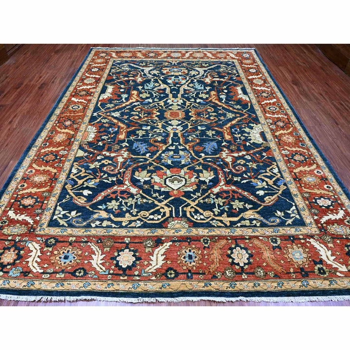 9'1" x 11'8" New Hand Knotted Blue Wool Rectangle Oriental Rug - MOA10289852
