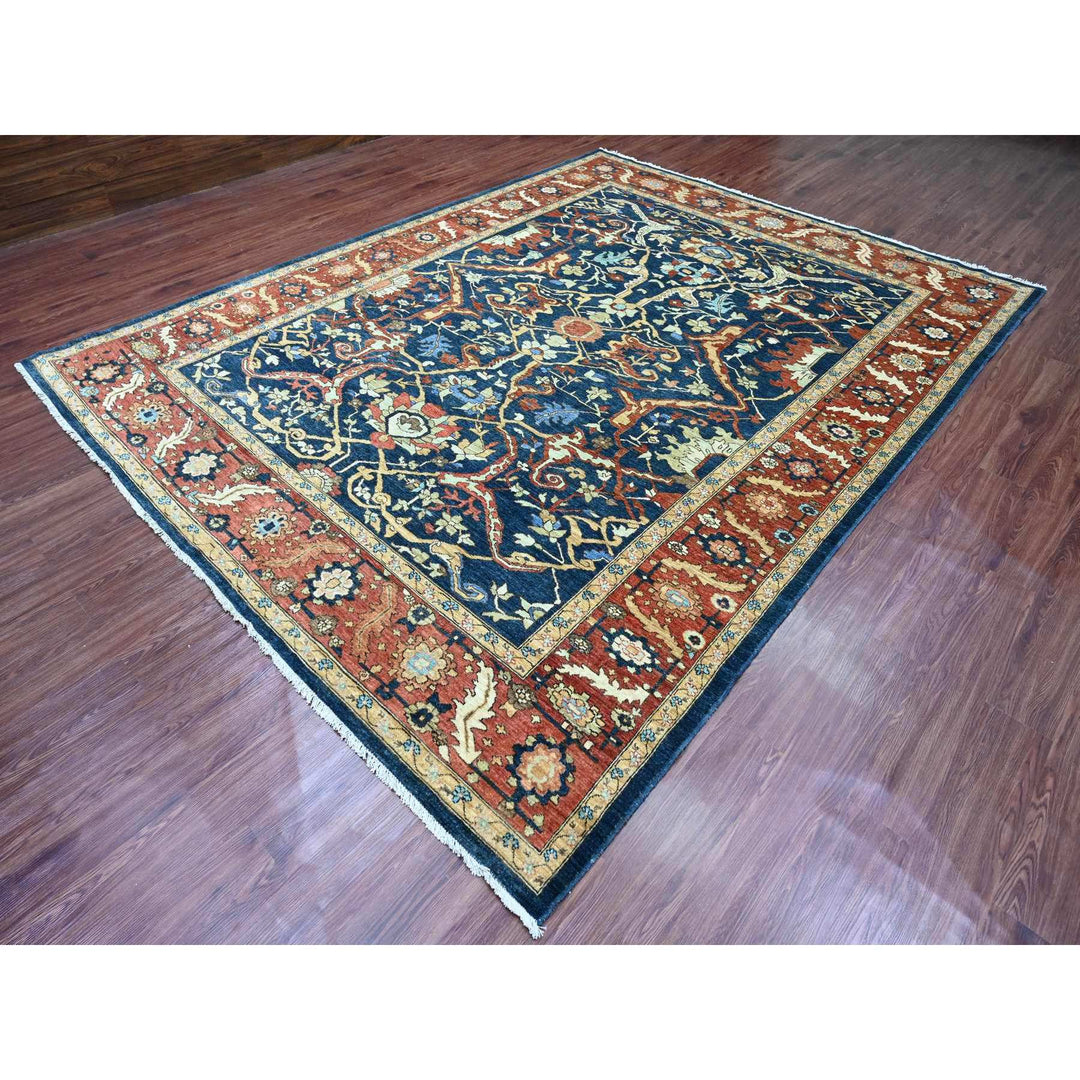 9'1" x 11'8" New Hand Knotted Blue Wool Rectangle Oriental Rug - MOA10289852