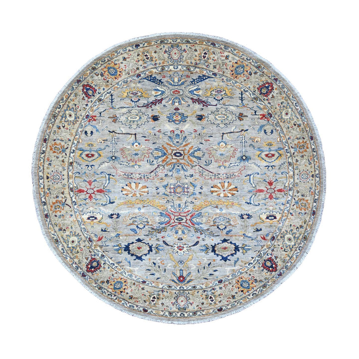 7'7" x 7'7" New Hand Knotted Grey Wool Round Oriental Rug - MOA10289853