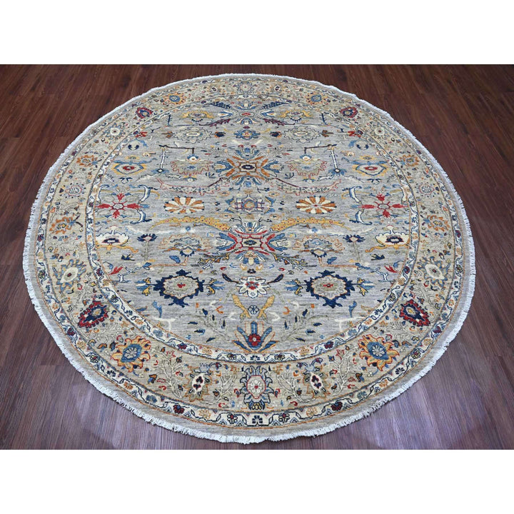 7'7" x 7'7" New Hand Knotted Grey Wool Round Oriental Rug - MOA10289853