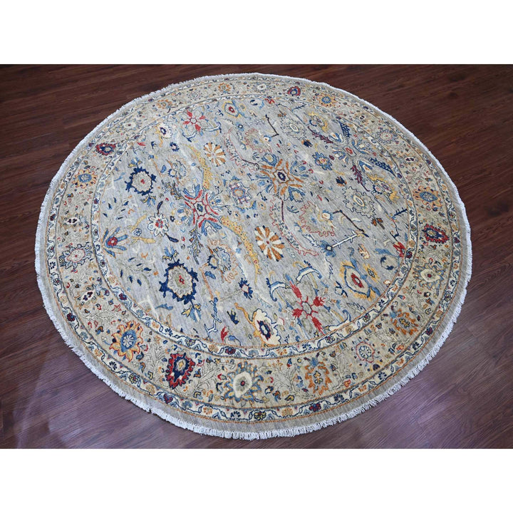 7'7" x 7'7" New Hand Knotted Grey Wool Round Oriental Rug - MOA10289853