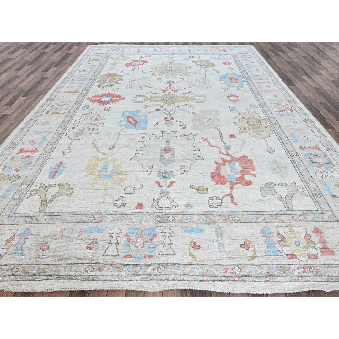 10'2" x 13'7" New Hand Knotted Ivory Wool Rectangle Oriental Rug - MOA102898