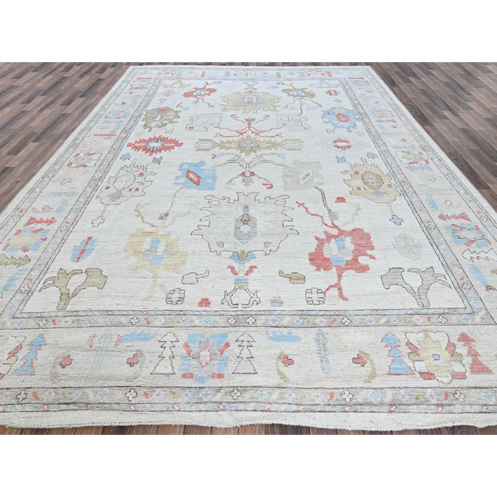 10'2" x 13'7" New Hand Knotted Ivory Wool Rectangle Oriental Rug - MOA102898