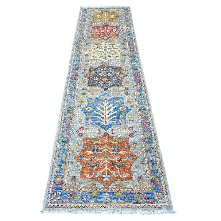 2'7" x 10'2" New Hand Knotted Grey Wool Runner Oriental Rug - MOA10289912