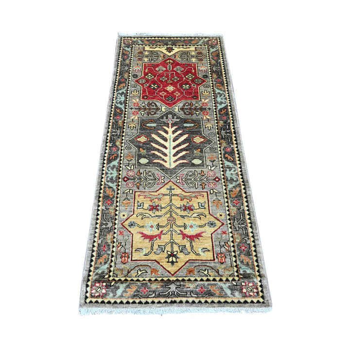 2'6" x 5'9" New Hand Knotted Grey Wool Runner Oriental Rug - MOA10289913