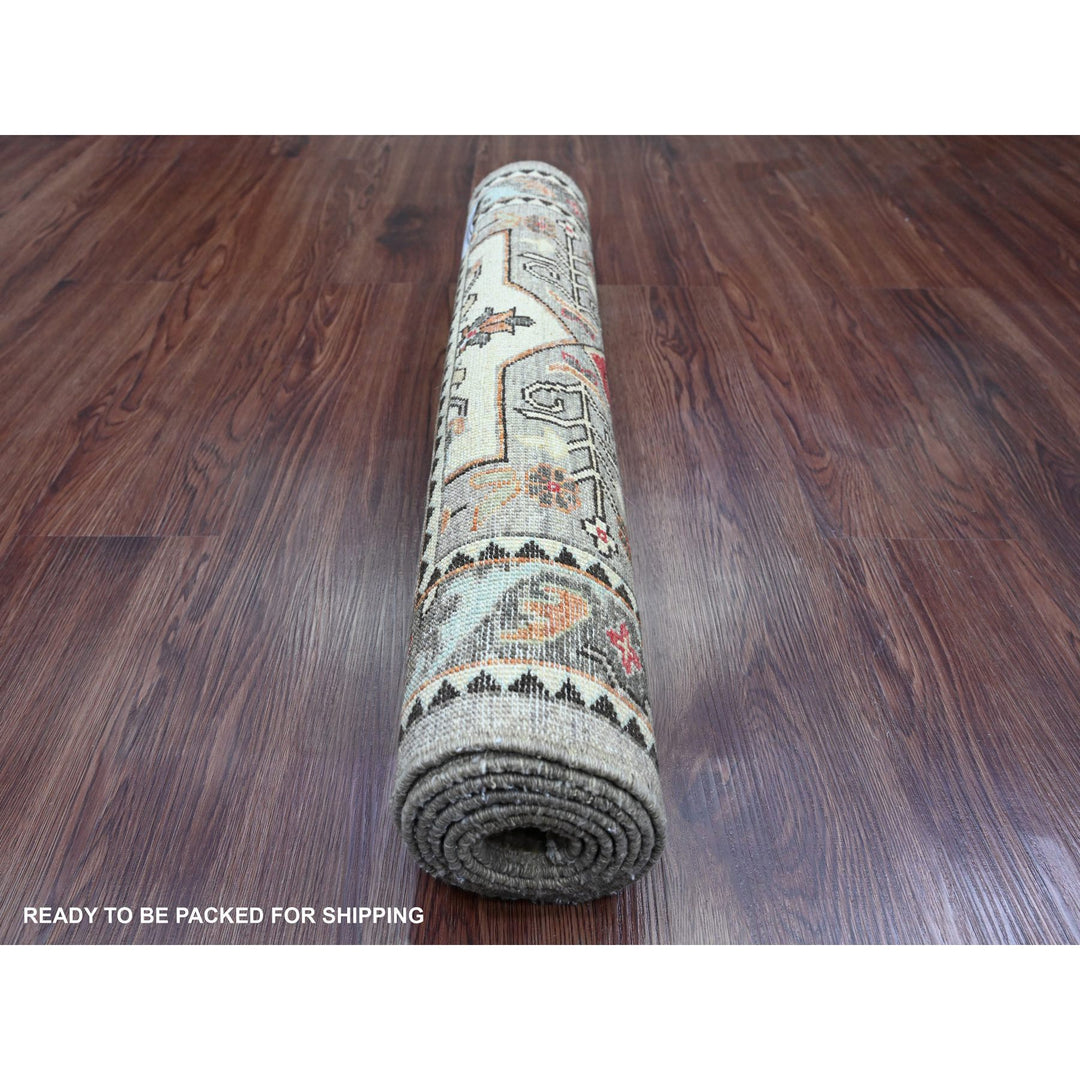 2'6" x 5'9" New Hand Knotted Grey Wool Runner Oriental Rug - MOA10289913
