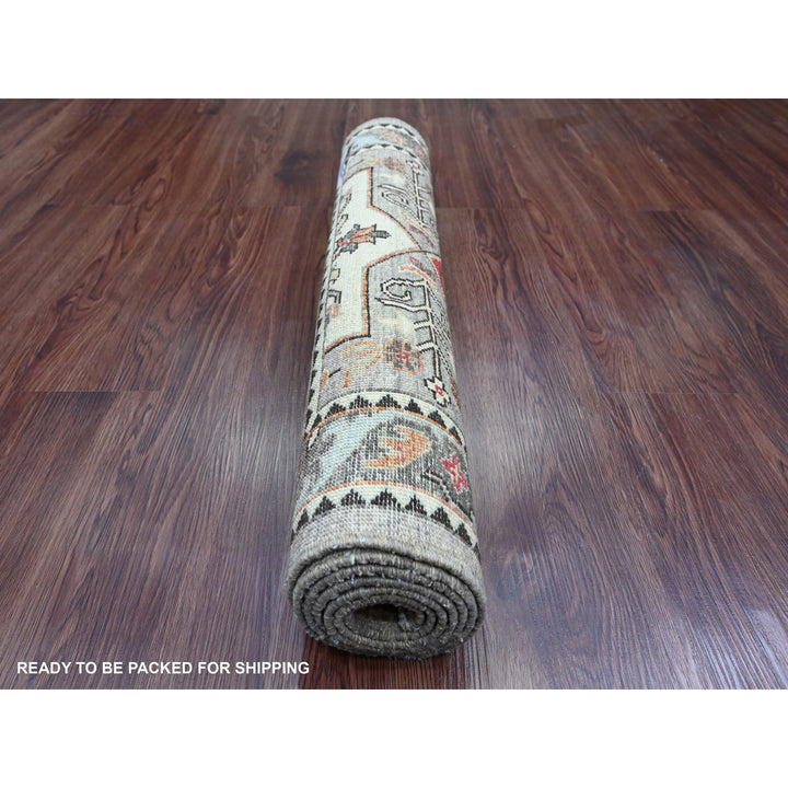 2'6" x 5'9" New Hand Knotted Grey Wool Runner Oriental Rug - MOA10289913