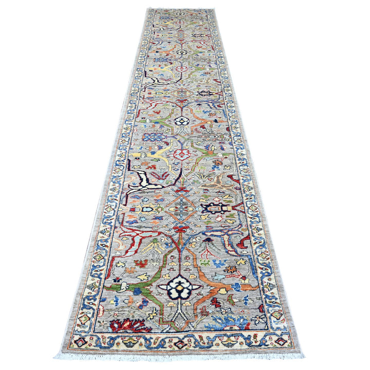 3'0" x 15'5" New Hand Knotted Grey Wool Runner Oriental Rug - MOA10289915
