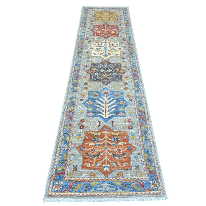 2'7" x 10'2" New Hand Knotted Grey Wool Runner Oriental Rug - MOA10289917