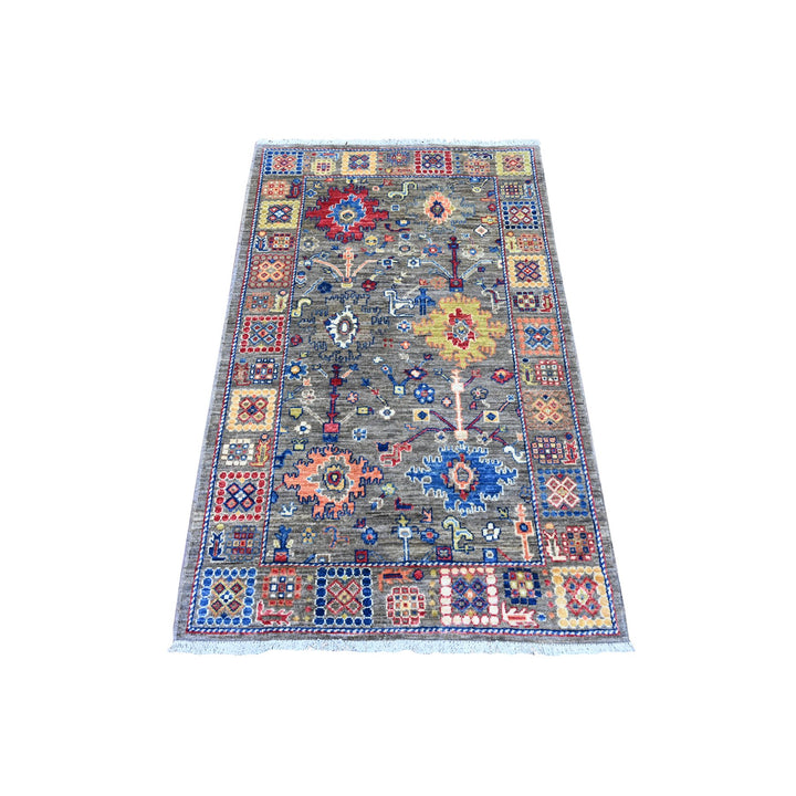 3'1" x 4'11" New Hand Knotted Grey Wool Rectangle Oriental Rug - MOA10289918