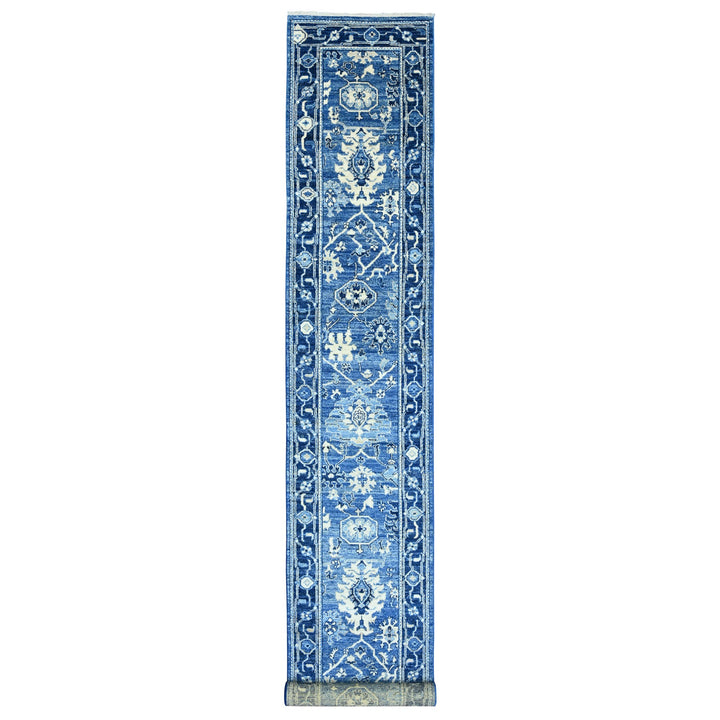 2'9" x 19'7" New Hand Knotted Blue Wool Runner Oriental Rug - MOA10289920