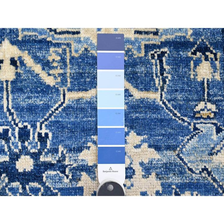 2'9" x 19'7" New Hand Knotted Blue Wool Runner Oriental Rug - MOA10289920