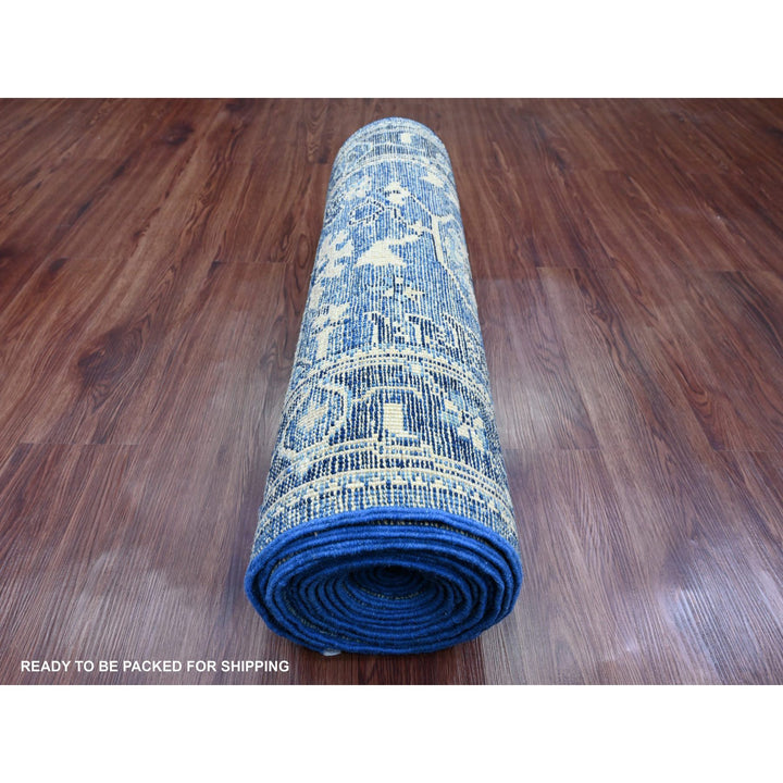 2'9" x 19'7" New Hand Knotted Blue Wool Runner Oriental Rug - MOA10289920