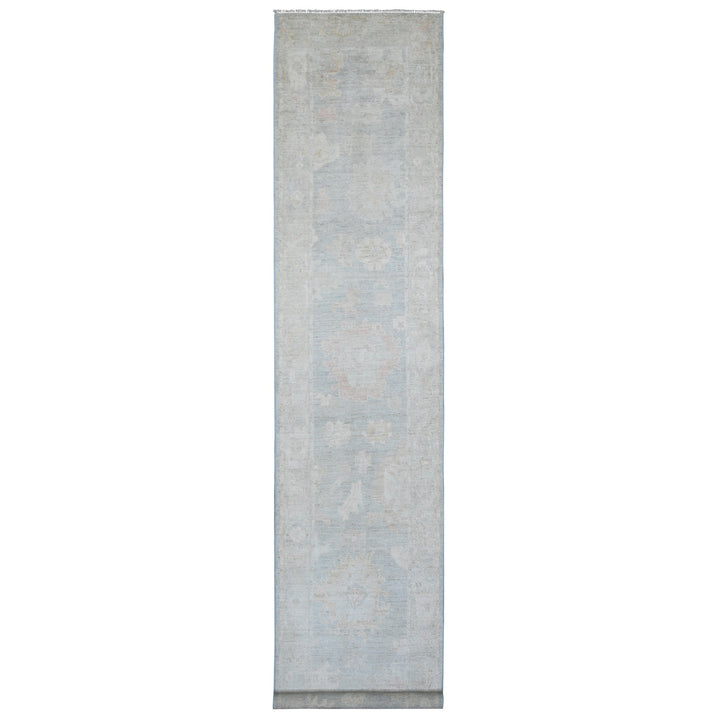 3'1" x 15'6" New Hand Knotted Grey Wool Runner Oriental Rug - MOA10289928