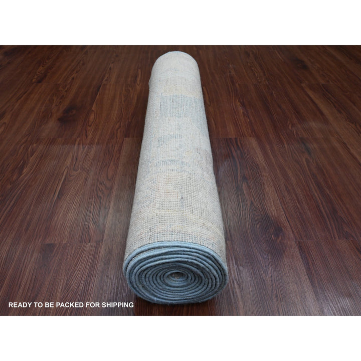 3'1" x 15'6" New Hand Knotted Grey Wool Runner Oriental Rug - MOA10289928