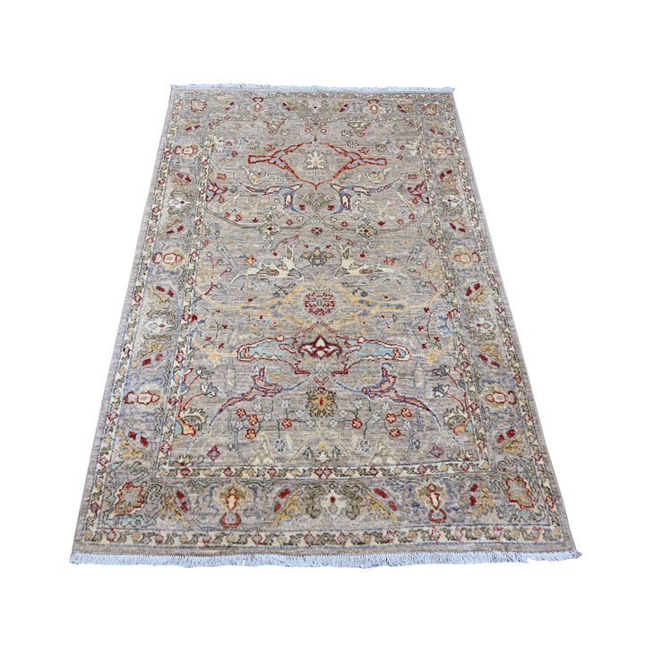 3'10" x 5'9" New Hand Knotted Grey Wool Rectangle Oriental Rug - MOA10289971