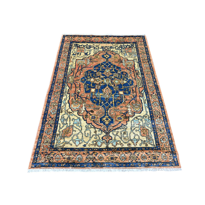 4'1" x 5'11" New Hand Knotted Orange Wool Rectangle Oriental Rug - MOA10289974