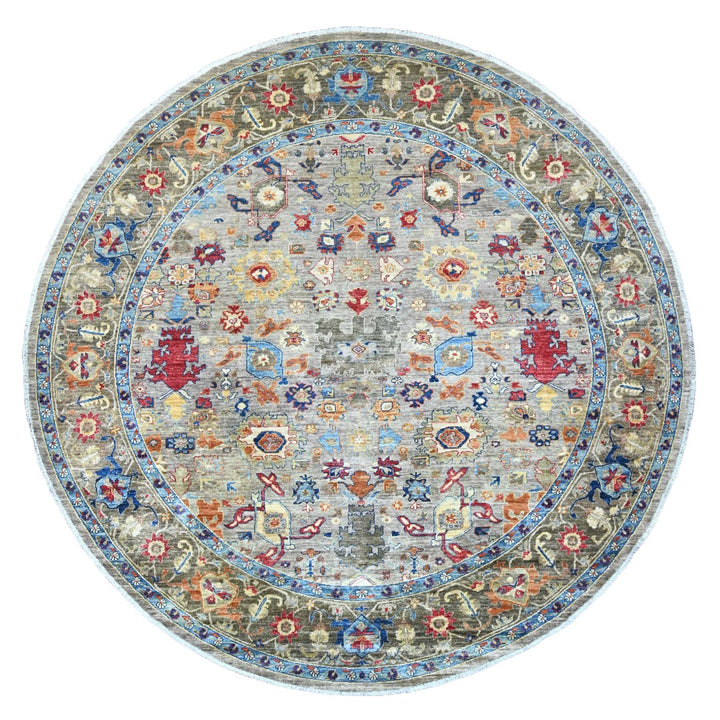9'11" x 9'11" New Hand Knotted Grey Wool Round Oriental Rug - MOA10289984